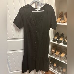 Black tiered midi dress with pockets